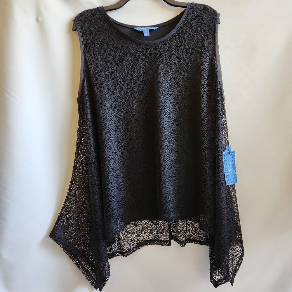 Simply Vera Sleeveless Black Modern Botanical Lace Lined Tunic XL